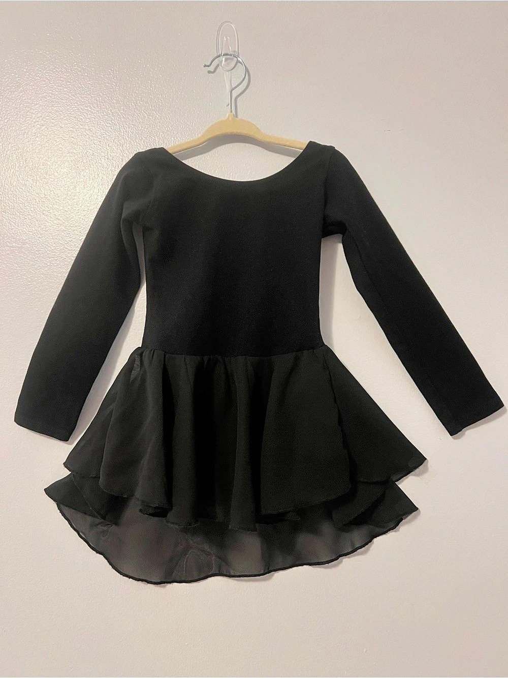 Girls Long- Sleeve Black Leotard with Attached Skirt - Size 5T